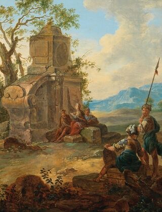 A landscape with ruins and resting figures