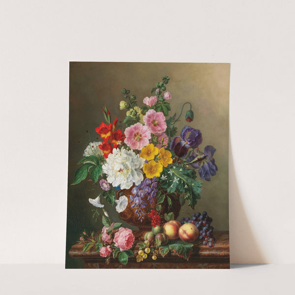 A Large Bouquet of Flowers with Peaches and Grapes by Marie-Euphrosine Jacquet