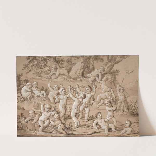 A Large Group of Putti Playing Contentedly by a Stream by Conrad Martin Metz