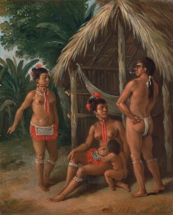 A Leeward Islands Carib Family Outside A Hut