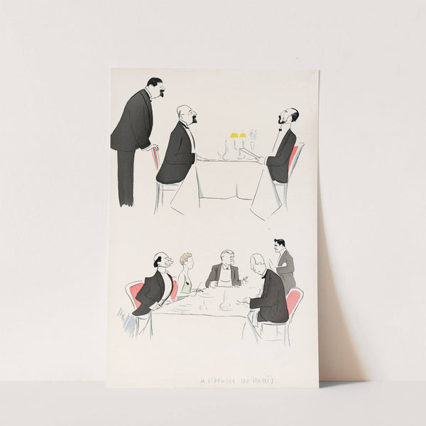 A L’Hotel de Paris (two tables, one with Grand Duke Nicholas, the other with Princess Hohelohe), from Monte Carlo (circa 1910) by Georges Goursat (Sem)