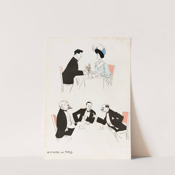 A L’Hotel de Paris (two tables, one with J. P. Morgan (circa 1910) by Georges Goursat (Sem)