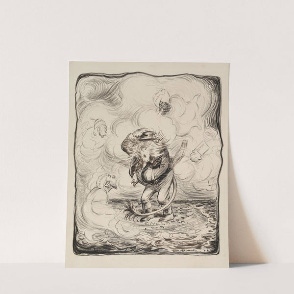 A lion (England) caught in a storm created by figures representing Palestine, Turkey, India, and Egypt. (1922) by William Henry Walker