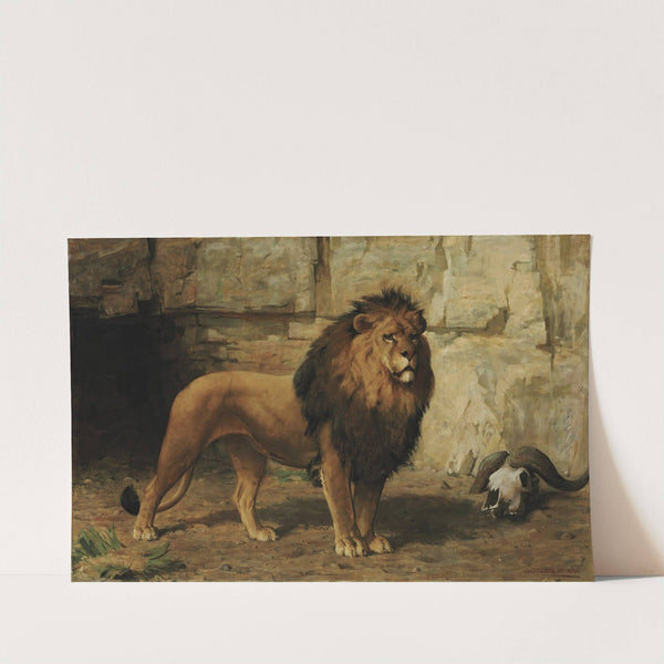 A Lion guarding his Den by George Goodwin Kilburne, Jr.