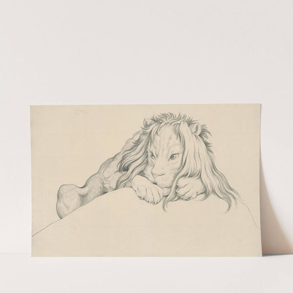 A lion, partly hidden behind an elevation by David Humbert de Superville