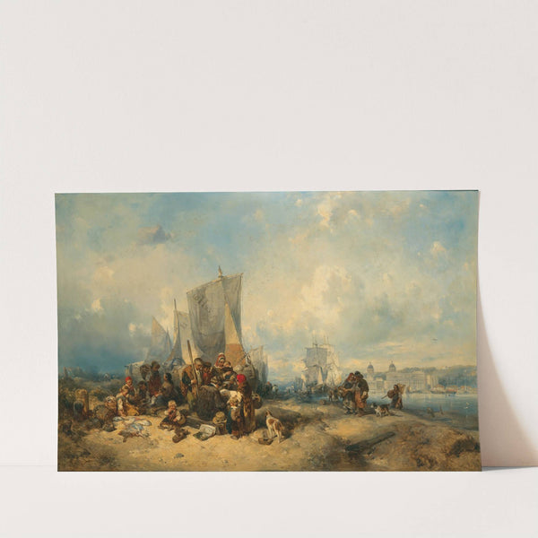 A Lively Scene on the Thames Embankment, in the Background the Old Royal Navy College in Greenwich by Eduard Hildebrandt