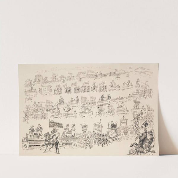 A long parade of women representing different professions marches by the president of the United States and a few officials (1910) by William Henry Walker