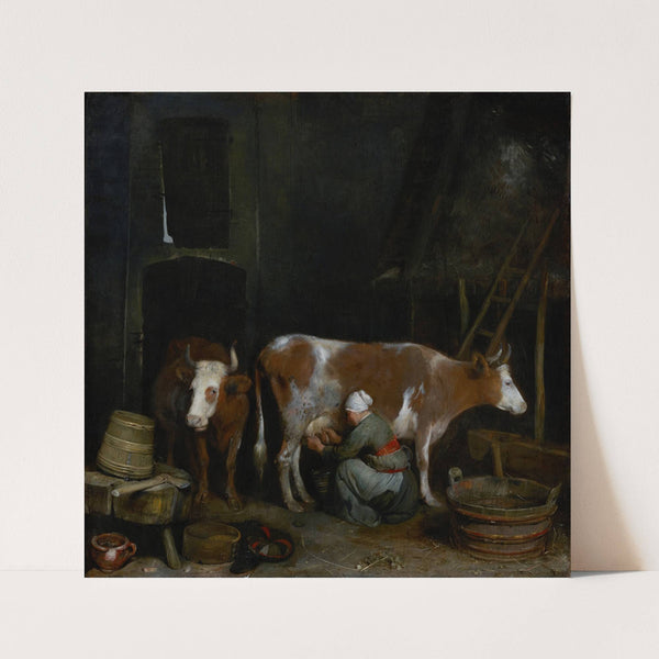 A Maid Milking a Cow in a Barn (1652–1654) by Gerard ter Borch