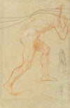 A male nude in profile climbing a staircase