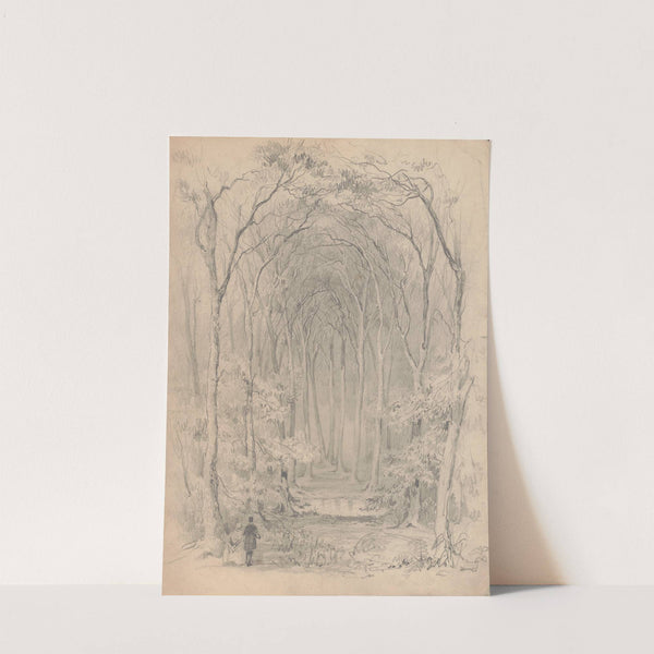 A man and a woman standing at the entrance to a trail through a forest (1850-1870) by James Fuller Queen