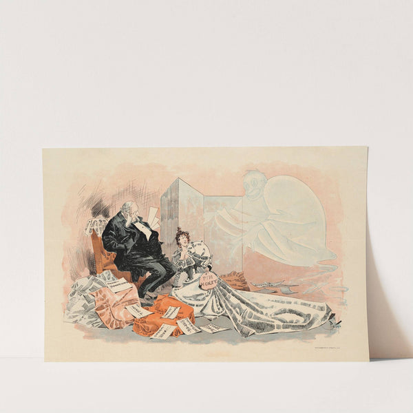 A man and woman sit looking at a ghost. by Anonymous