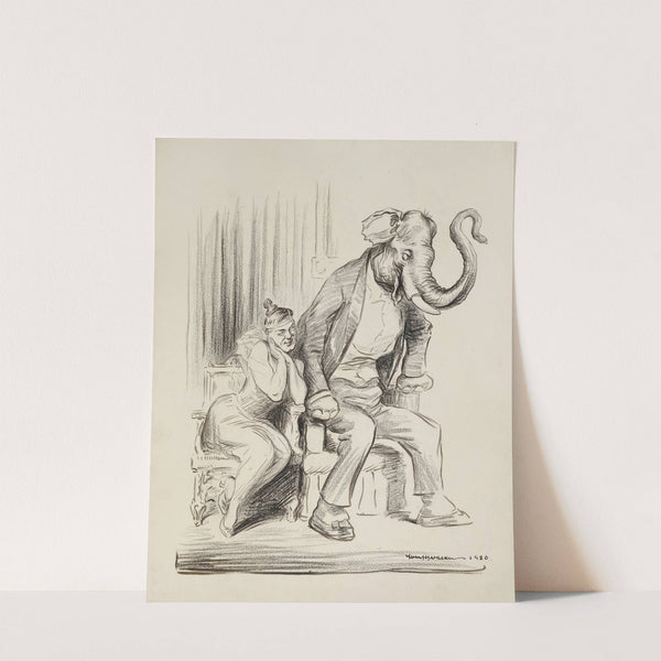 A man, depicted as a woman, tries to flirt with the Republican Party elephant, but the elephant moves away (1920) by William Henry Walker
