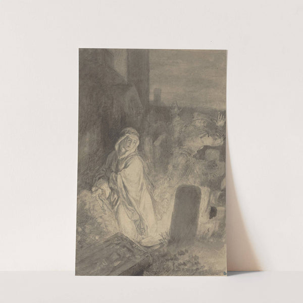 A Man Fleeing from a Nun Praying in a Cemetery by Joseph Fay