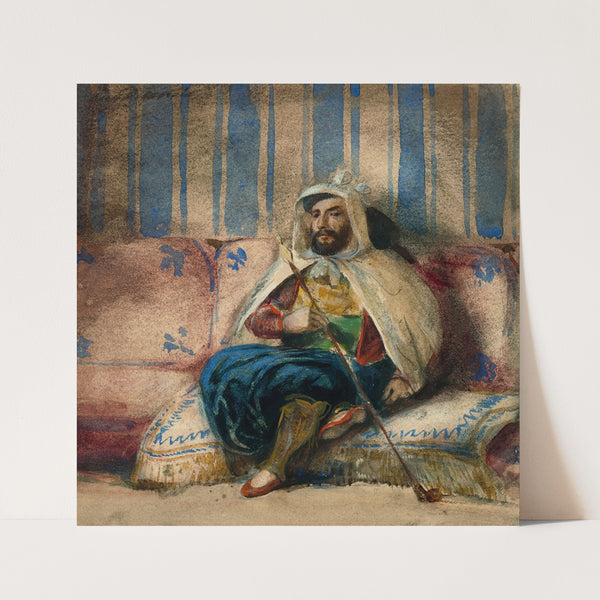A man in Oriental costume smoking on a sofa by Eugène Delacroix