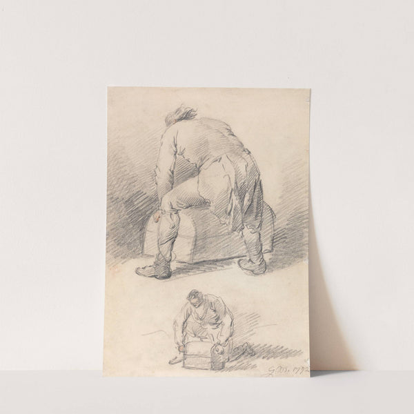 A Man Lifting a Trunk, Two studies on one sheet by George Morland
