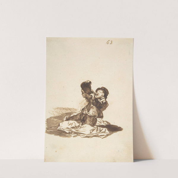 A man on the ground drinking from a wine skin (ca. 1812–20) by Francisco de Goya