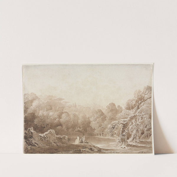 A Man Playing a Harp with other Figures beside a Lake (1820) by John Martin