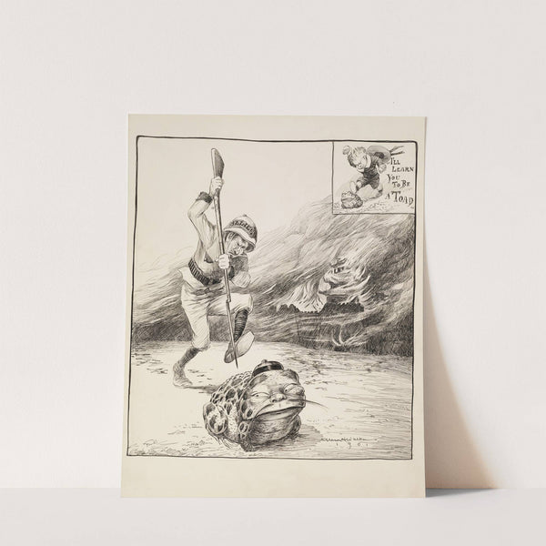 A man representing the allies prepares to attack a toad, possibly representing China (1901) by William Henry Walker