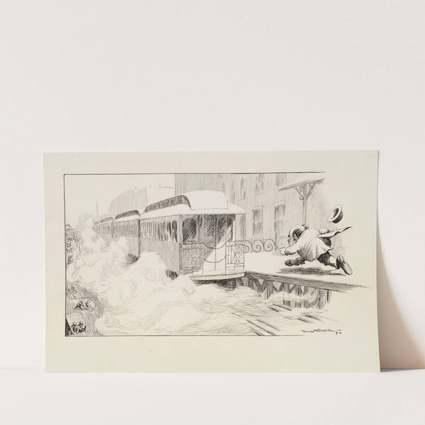 A man runs to catch a departing train. (1896) by William Henry Walker