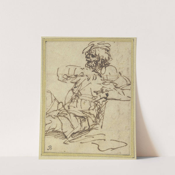 A man seated against a block on the right by Salvator Rosa