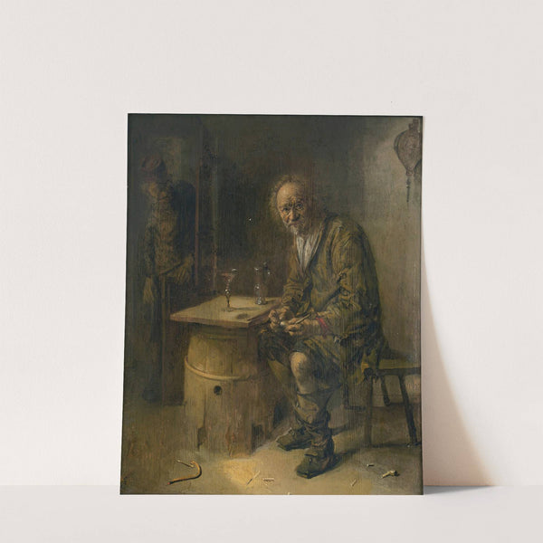 A man seated in an interior with a pipe by Abraham Diepraam