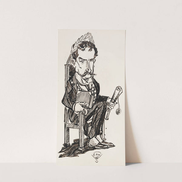 A man seated, wearing a laurel wreath, holding a scroll in one hand and a book in the other. by Frank Arthur Nankivell