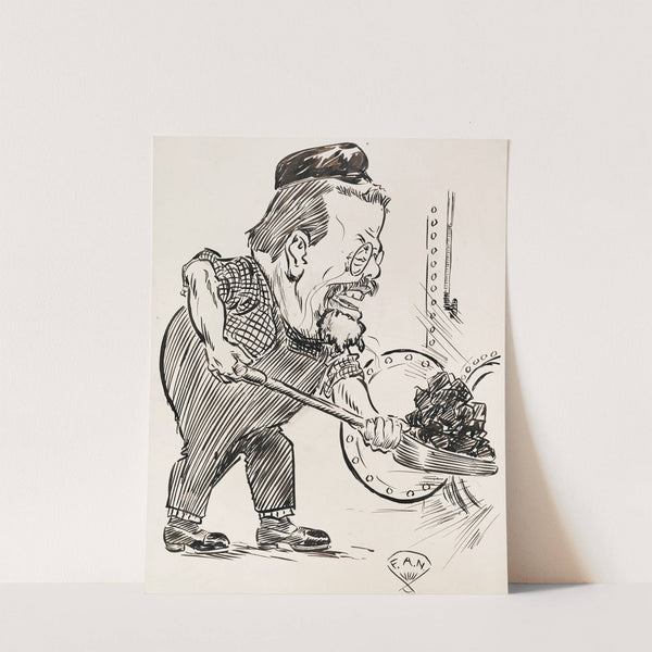 A man shovels coal and laughs. by Frank Arthur Nankivell