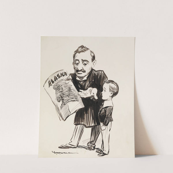 A man shows a boy a paper about Alaska. (1911) by William Henry Walker