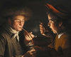 A Man Smoking And Another Man Eating By Candlelight