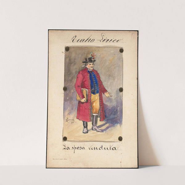 A man stands in three-quarter profile holding a book with his hand outstretched by W. Fasienski