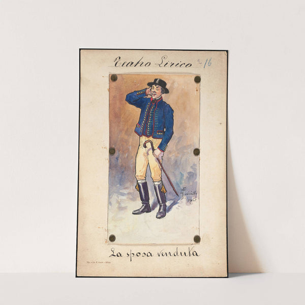 A man stands in three-quarter profile holding a cane by W. Fasienski