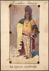 A man standse in tribal garb in three-quarter profile