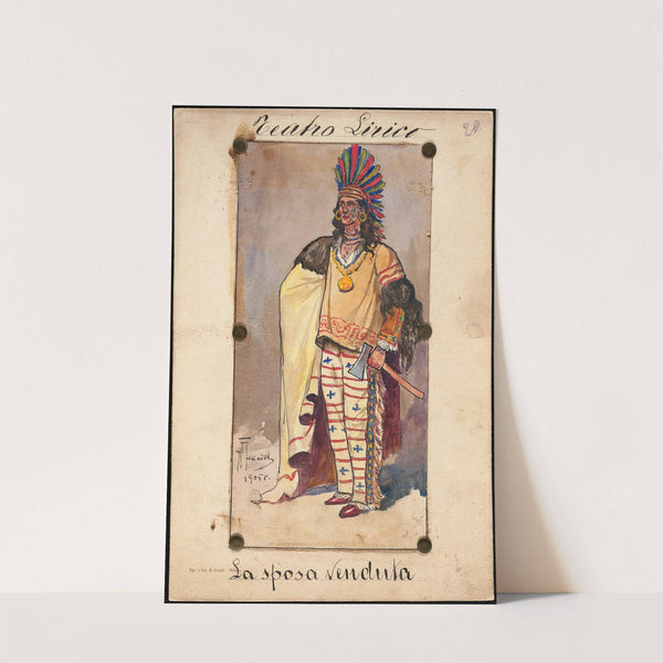 A man standse in tribal garb in three-quarter profile by W. Fasienski