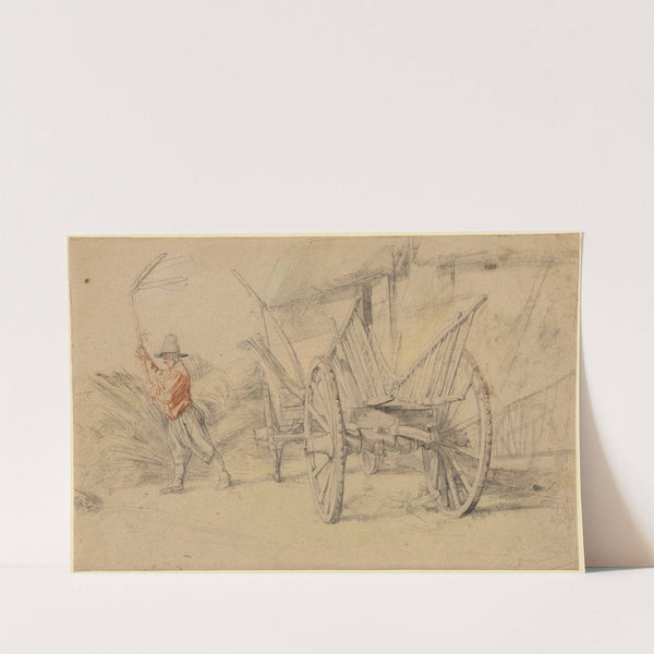 A Man Threshing Beside a Wagon, Farm Buildings Behind by Peter Paul Rubens
