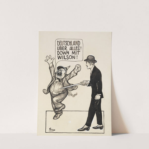 A man uses his cane to poke a fat man who is shouting ‘Deutschland uber allies! Down mit Wilson!’ by Nelson Greene