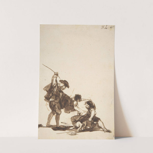 A man with a raised whip breaking up a fight between two figures (ca. 1812–20) by Francisco de Goya