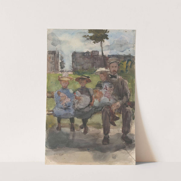 A Man with Three Girls on a Bench in the Oosterpark in Amsterdam by Isaac Israëls