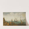 A Marine With Five Vessels Out To Sea And Another In Port, And With Groups Of Largely Male Figures Engaged In Buying Or Selling Fish Or Other Wares by Adam Willaerts