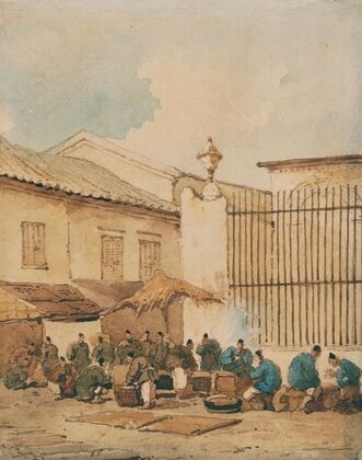 A market outside the railings of St. Dominic’s Church, Macau
