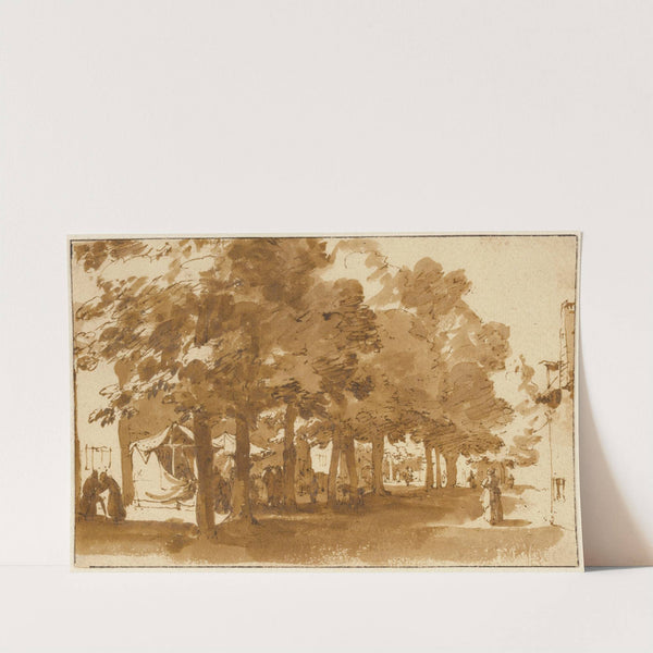 A Market Scene Under Trees in Katwijk op Rijn by Jan de Bisschop