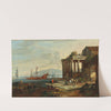 A Mediterranean harbor with ruins and figures by Johann Anton Eismann