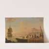A Mediterranean harbour scene with fishermen unloading their boats by Charles-François Grenier De Lacroix