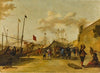 A Mediterranean harbour scene with trading barges and Dutch shipping
