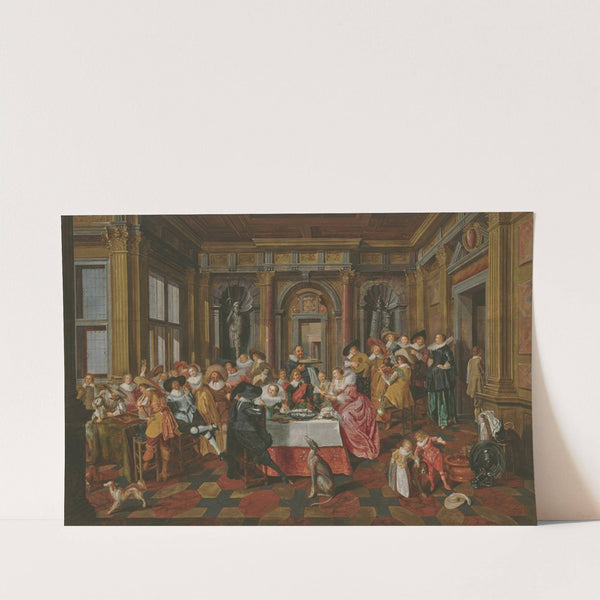A merry company in a palatial interior, with musicians and tric-trac players by Dirck Hals