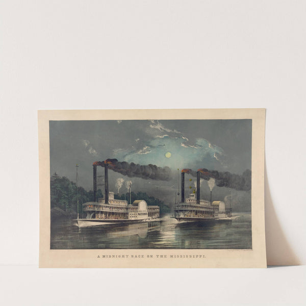 A midnight race on the Mississippi (1890) by Currier & Ives.