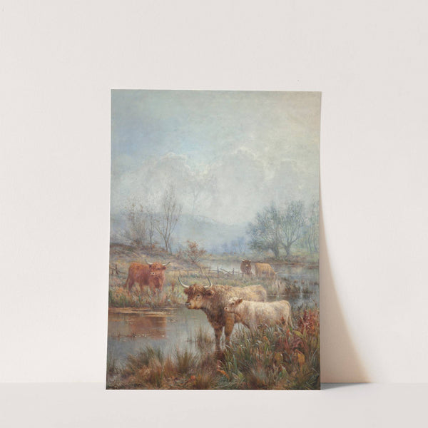 A misty morning, Scotch cattle by Louis Bosworth Hurt