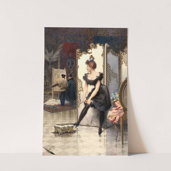 A Model Fastening Her Garter in an Artist’s Studio (1868–1910) by Giuseppe Aureli