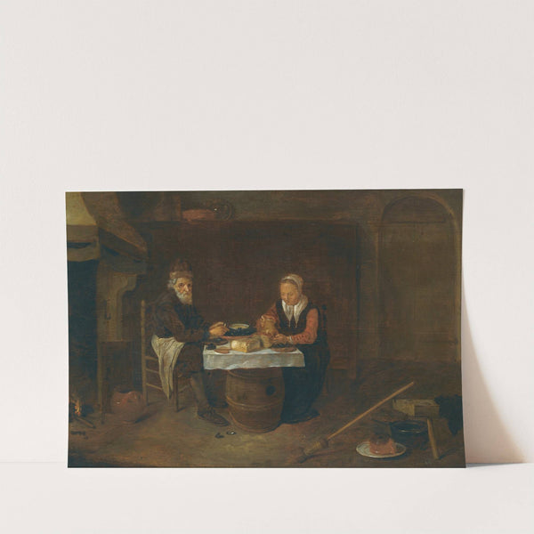 A Modest Interior With An Elderly Couple Seated At a Table, Eating Mussels And Bread by Quirijn Van Brekelenkam