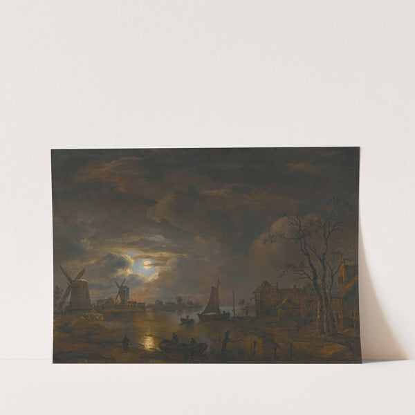 A Moonlight Landscape With Windmills Along The Banks Of A River by Follower of Aert van der Neer