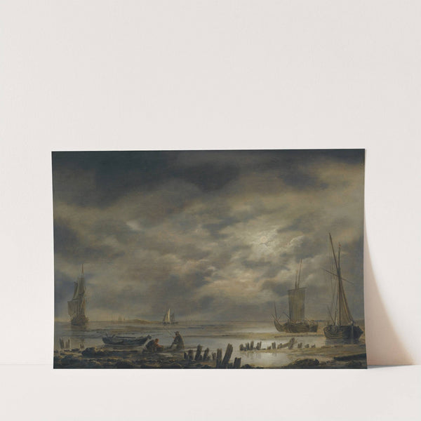 A Moonlit Coastal Landscape With Fishermen In The Foreground by Hendrick Jacobsz. Dubbels